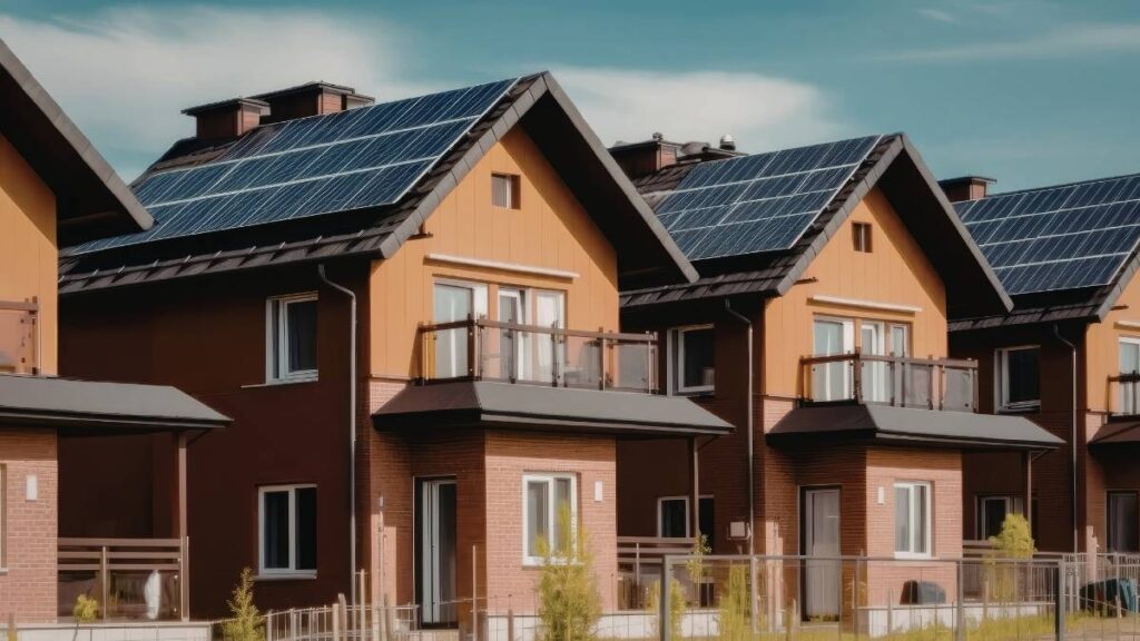 row of orange houses with solar panels on the roof | SEAI Solar Grant 2026: Your Step-by-Step Claiming Guide